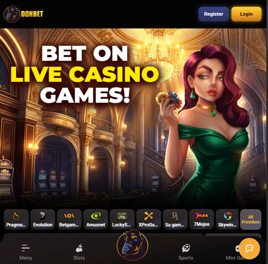 Donbet mobile homepage or lobby on a narrow viewport